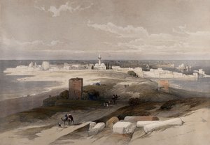 Den antikke by Tyrus, set fra landtangen. Farvelitografi af Louis Haghe efter David Roberts, 1843. af David Roberts