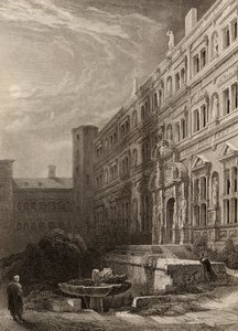 Heidelbergs store hof, indgraveret af H. Winkles, illustration fra 