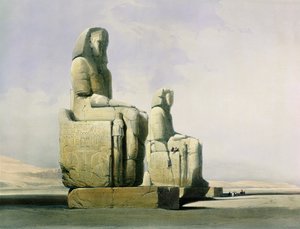 Theben, 4. december 1838, detalje af Memnons kolosser, plade 12 fra bind I af Egypten og Nubien, graveret af Louis Haghe 1806-85, udgivet af Louis Haghe. 1846 litografi detalje af 67033