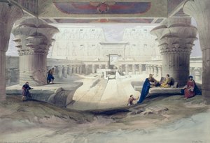 Udsigt fra under portikoen af Temple of Edfou, Øvre Egypten, plade 32 fra bind I af Egypten og Nubien, indgraveret af Louis Haghe (1806-85) pub. 1846