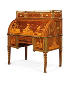 Mekanisk cylinderbureau, Neuwied, ca. 1776-79 (ormolu-monteret og messingindlagt amboyna, tulipantræ, bejdset platan og marquetry)