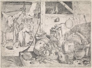 køkken interiør af David Teniers (II) (attributed to)