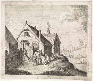 Tre mænd taler i et hus