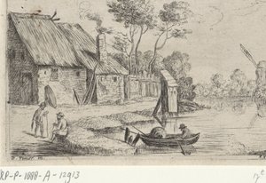 Landskab med gård og vand