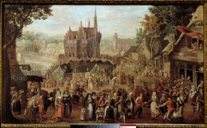 Kermesse i Audenarde (Belgien). Fest foran landsbykirken. Maleri af David Vinckboons (eller Vinckeboons eller Vinkeboons 1576-1629)