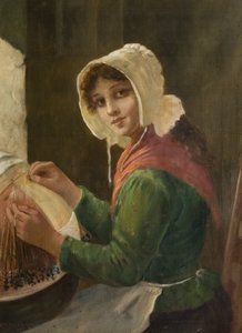 Young Woman Lacemaking, slutningen af det 19.-begyndelsen af det 20. århundrede af David W. Haddon