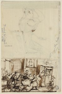 Folk ved et bord (recto) og Study for Cottage Toilet (verso)