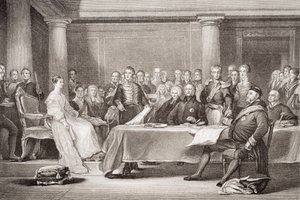 Dronning Victorias første råd, Kensington Palace, 21. juni 1837, fra `Illustrationer af engelsk og skotsk historie