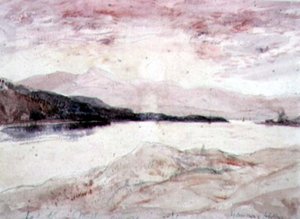 Loch Aline, Argyllshire: Udsigt fra nord med øen Mull (wc på papir) af David Young Cameron