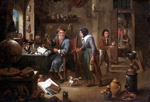 Alkymistens kontor (olie på lærred) af David the Elder Teniers