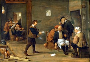 En gruppe mænd varmer op foran en skorsten. Maleri af David Teniers dit Le Jeune (1610 - 1690) Milano, Museo del castello. af David Teniers the Younger