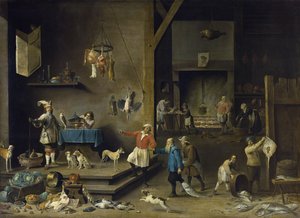 Køkken - David Teniers, den yngre (1610-1690). Olie på lærred af David Teniers the Younger