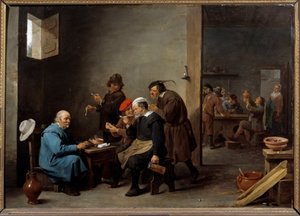 Manden med den hvide hat Gruppe mænd, der ryger pibe på en kro. Maleri af David Teniers II den unge (1610-1690) af David Teniers the Younger