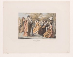 Adelskvinder i det femtende århundrede Publikum i det femtende århundrede Adelskvinder 1400-tallet (titel på objekt) af David van der Kellen