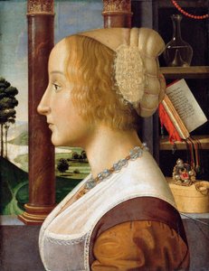 ""Profilportræt af en ung kvinde"" (Profilportræt af en ung kvinde) Maleri af Davide Ghirlandaio (1452-1525) ca. 1490 Dim 44,6x34,3 - Staatliche Museen, Berlin