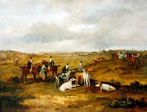 Hare coursing (olie på panel) (se 451921 for par) af Dean I Wolstenholme