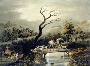 Nat, Rævejagt, graveret af J.H. Clarke og F. Jeakes af Dean Snr. (after) Wolstenholme