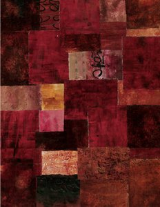 Abstrakt patchwork i rødt af Deb Chaney