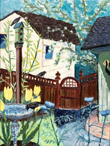 Backyard Crow, 2022 (akryl på lærred) af Deborah Eve Alastra