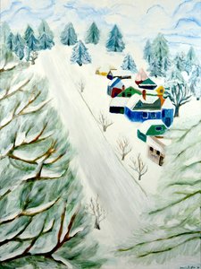 Village Snow, 2014, akryl på lærred af Deborah Eve Alastra