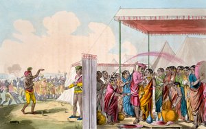Spiller Hohlee, fra "The Costume, Character, Manners, Domestic Habits and Religious Ceremonies of the Mahrattas" af T. D. Broughton, radering af Baxter, 1813 af Deen Alee