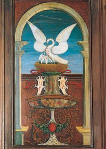 Springvand malet af Defendente Ferrari (1480 eller 1485-1540), på den bagerste del af det 16. århundredes kor, Church of Saint Jerome, Biella. Italien