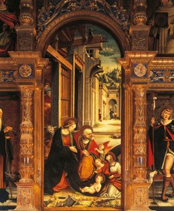 Fødselskirken, detalje fra altertavlen fra det 16. århundrede, af Defendente Ferrari (1480 eller 1485-1540), Abbey of St Anthony of Ranverso, Buttigliera Alta, Italien