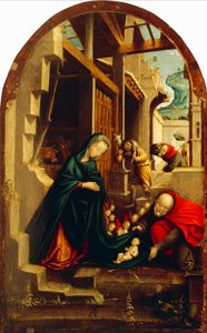 Fødsel med tilbedende engle og hyrder, af Defendente Ferrari (aktiv omkring 1500-1535)