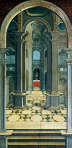 Perspektiv malet af Defendente Ferrari (1480 eller 1485-1540), på den bagerste del af det 16. århundredes kor, Church of Saint Jerome, Biella. Italien
