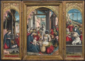 Triptykon med Fødselskirken i midten, til højre tilbedelsen af Magi, til venstre Kristi aflejring i graven, 1523
