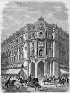 Projekt af facaden på det nye teater i Vaudeville på hjørnet af Boulevard des Capucines og Rue de la Chaussée-d