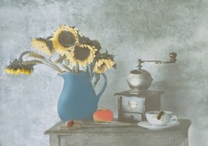 Rustikt stilleben med solsikker af Delphine Devos