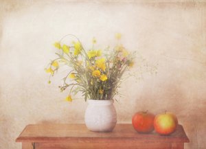 Stilleben med gule blomster af Delphine Devos