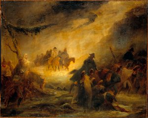 Russisk tilbagetog episode. Napoleonskrigen (1812). Maleri af Denis Auguste Raffet (1804-1860)