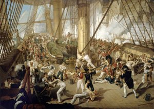 Horatio Nelsons (1758-1805) fald i slaget ved Trafalgar, 21. oktober. af Denis Dighton