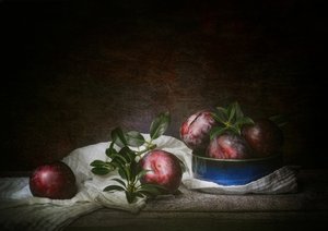 Stilleben med mørke blommer