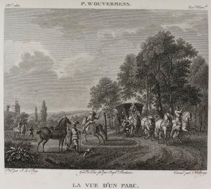 Denis-Sébastien Leroy, Antoine-Claude-François Villerey og Jean Duplessis-Bertaux - Udsigt til en park, efter Wouwerman - 1802-1815 af Denis Sebastien Leroy