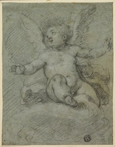 Putto sidder på skyer