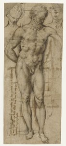Studie af en nøgen mand (Hercules?) og to hoveder af kvinder