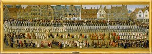 Fejring af Ommeganck eller Papagayo i Bruxelles: Procession af religiøse ordener og munke ... (maleri på lærred) af Denys van Alsloot