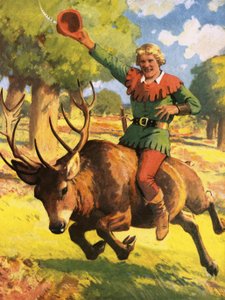 Robin Hood på ryggen af en kronhjort
