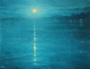 Moonrise On The Canal, 2020 (Olie on Canvas) af Derek Hare