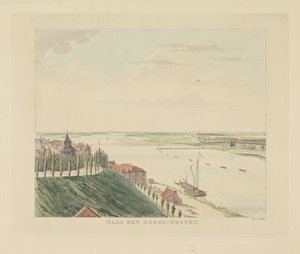 Udsigt over Valkhof og Waal nordvest for Nijmegen Mod nordvest (titel på objekt) Seværdigheder omkring byen Nijmegen (serietitel) Geldersch panorama eller rund udsigt over livet tegnet på belvedere i Nymegen (serietitel)