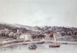 Udsigt over St Jean, nær Nice (farve litho) af Deroy (after)