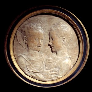 Jesus Kristus og Johannes Døberens børn Relief på rund marmor af Desiderio da Settignano (1428-1464) 1400-tallet søn. 0,5 m Paris, Musée du Louvre