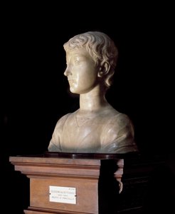 Ung mand Skulptur af Desiderio da Settignano (ca.1430-1464) 1450-1455 Dim 40x34,5 cm Firenze, Bargello Nationalmuseum