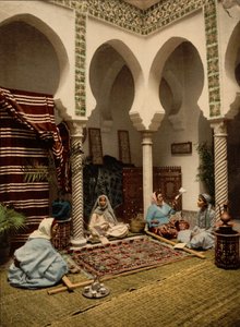 Mauriske kvinder laver arabiske tæpper, Algier, Algeriet, ca. 1899 (fotomekanisk tryk)