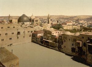 The Pool of Ezekiah, Jerusalem, Det Hellige Land, ca. 1890-c. 1900 (fotokromtryk) af Detroit Photographic Co.