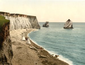 Freshwater Bay Arch og Stag Rocks, Isle of Wight, England, ca. 1900 af Detroit Publishing Co.