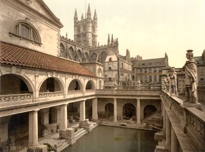 Romerske bade og kloster, Bath, ca. 1890-1900 (fotokromtryk) af Detroit Publishing Co.